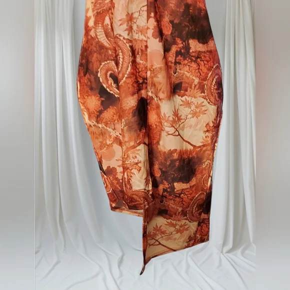 NWT PrettyLittleThing Pink Red Dragon Print Asymmetrical Halter Dress ~sz 8 - Picture 5 of 7